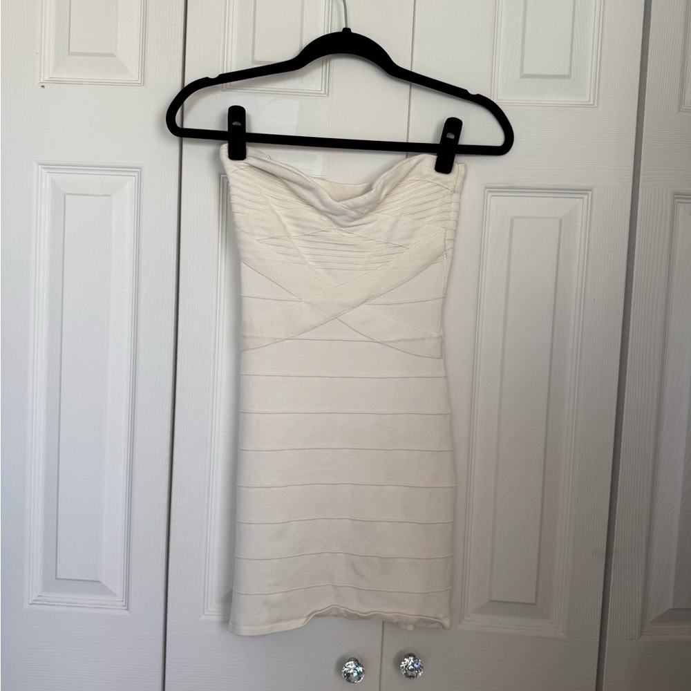 Hot Miami Styles Strapless White Bodycon Mini Dress
